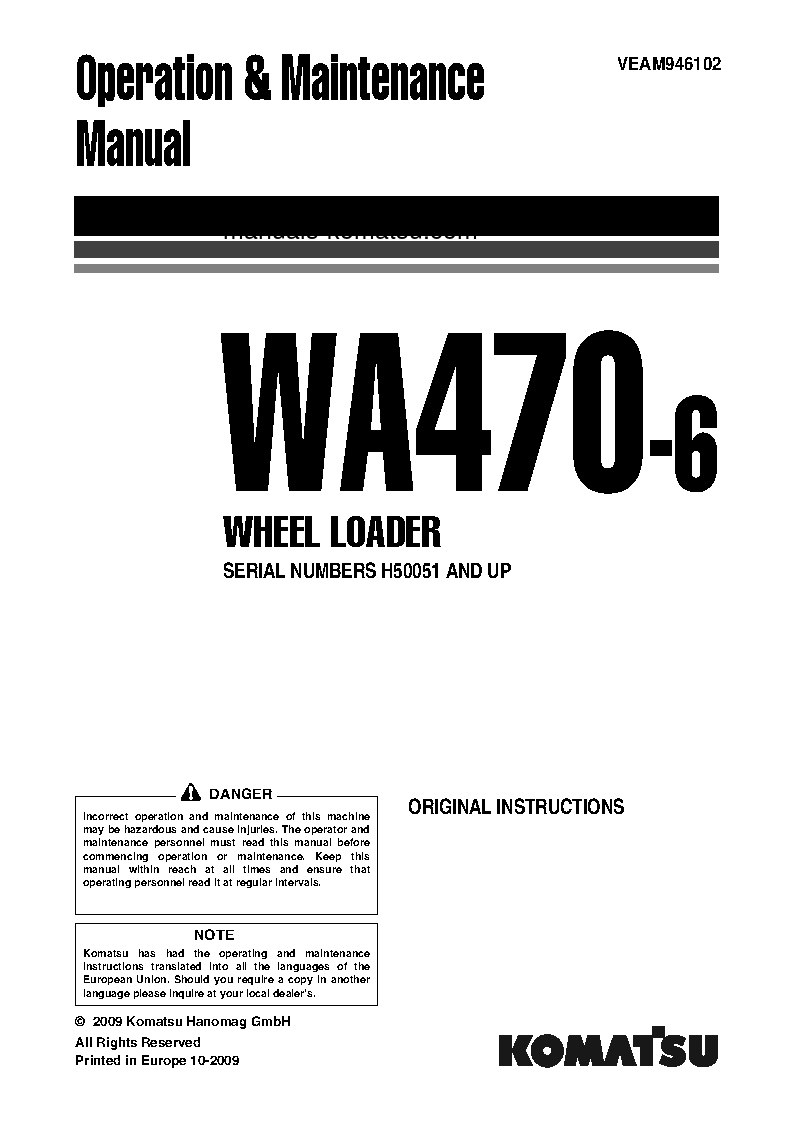 WA470-6(DEU) S/N H50051-UP Operation manual (English)