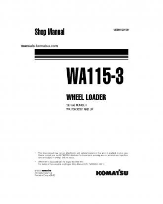 WA115-3(DEU) S/N H30051-UP Shop (repair) manual (English)