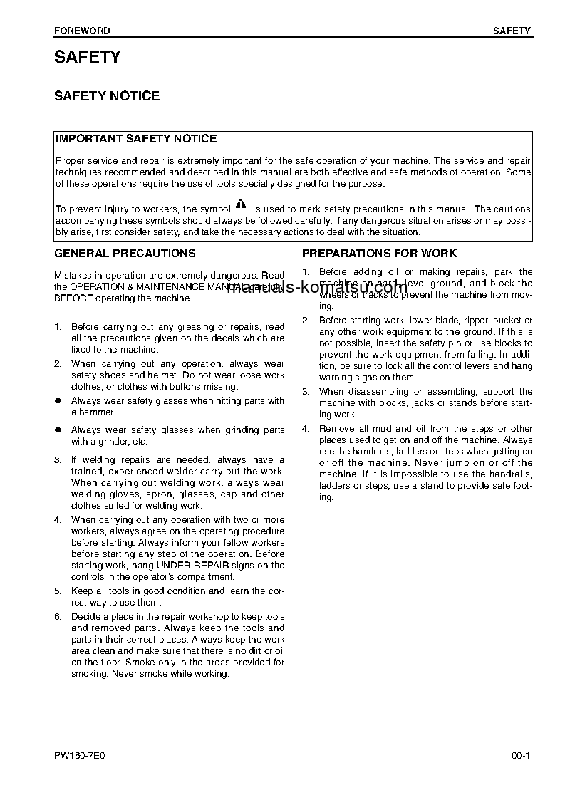 Protected: PW160-7(DEU)-TIER 3 S/N H55051-UP Shop (repair) manual (English)