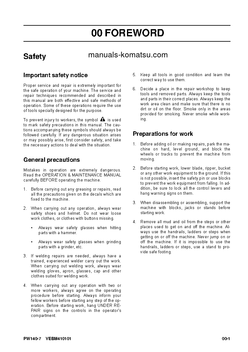 Protected: PW140-7(DEU) S/N H55051-UP Shop (repair) manual (English)