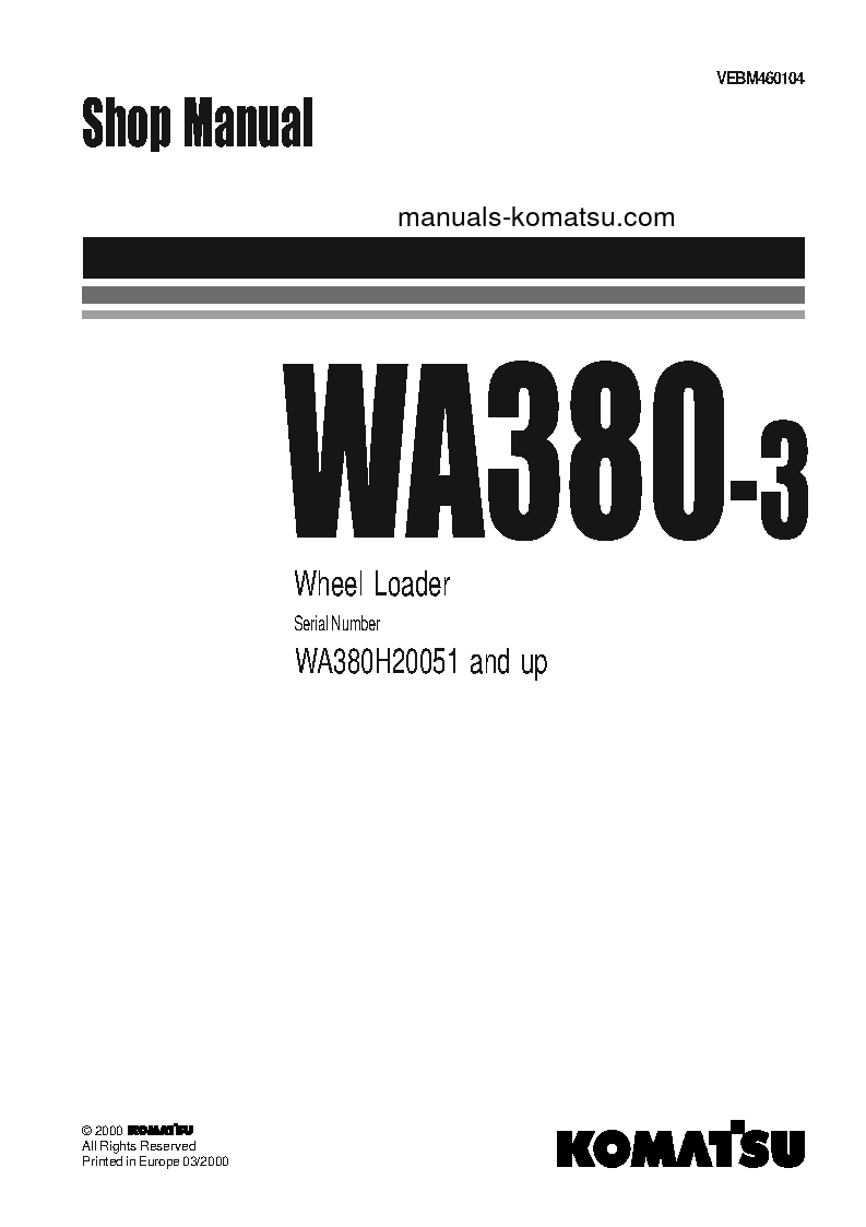 WA380-3(DEU) S/N WA380H20051-UP Shop (repair) manual (English)