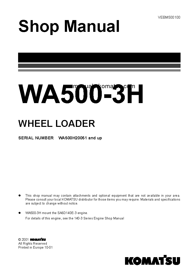 WA500-3(DEU) S/N H20313-UP Shop (repair) manual (English)