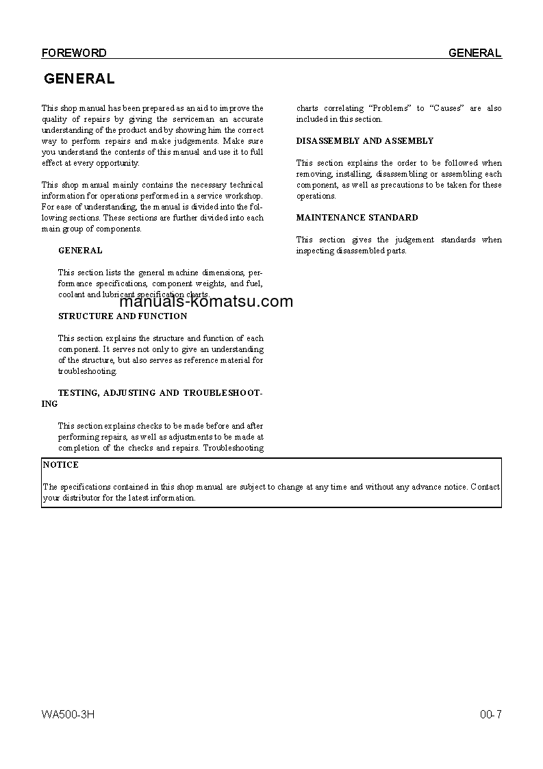 Protected: WA500-3(DEU) S/N H20313-UP Shop (repair) manual (English)