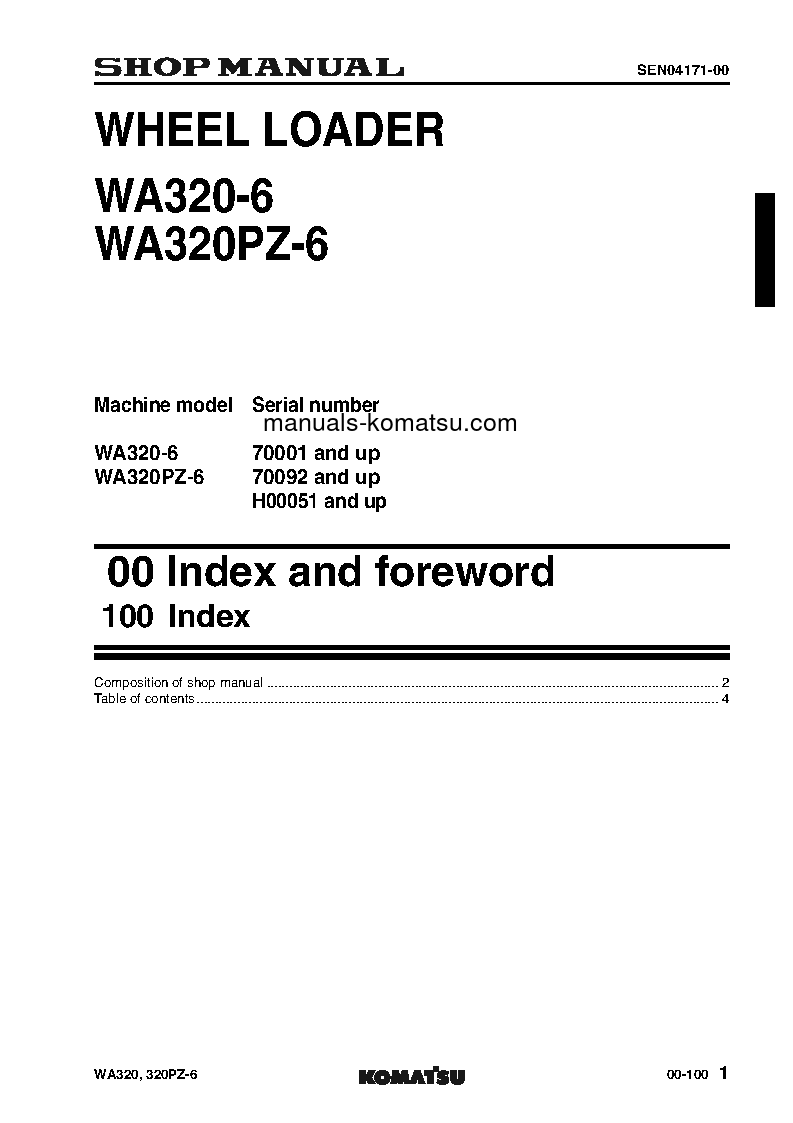 Protected: WA320PZ-6(DEU) S/N 70092-UP Shop (repair) manual (English)