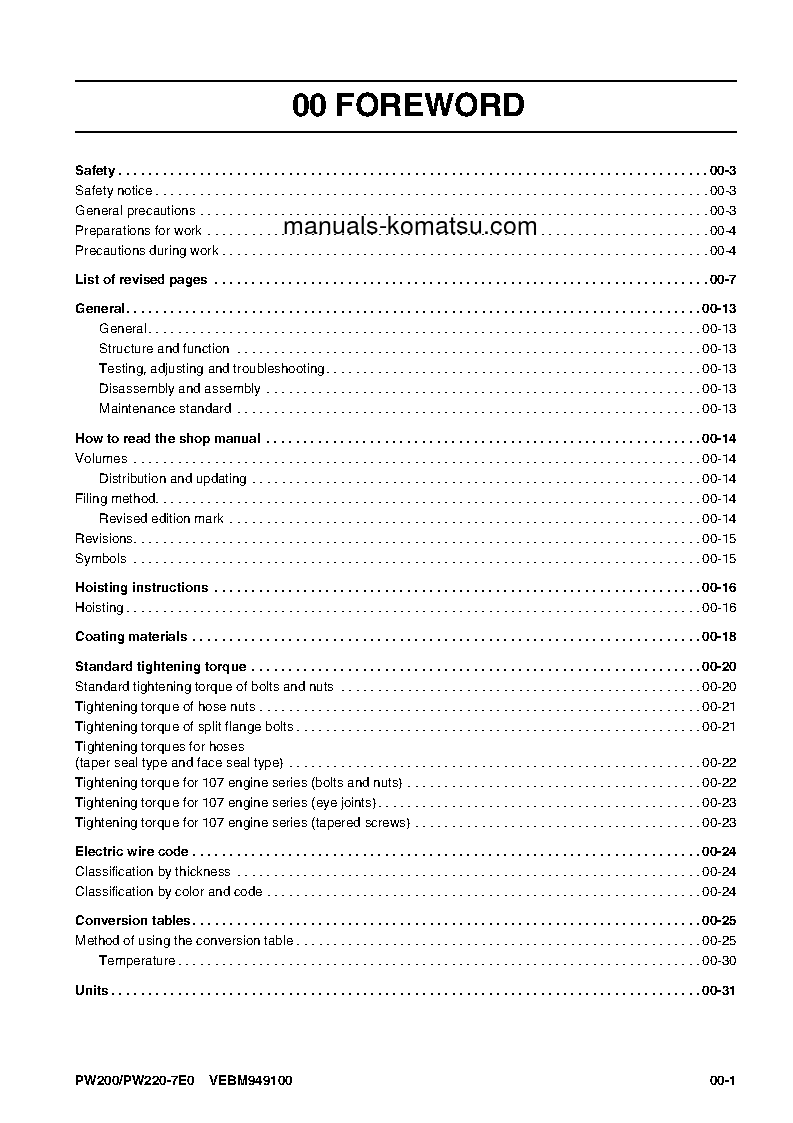 Protected: PW200-7(DEU)-TIER 3 S/N H55051-UP Shop (repair) manual (English)