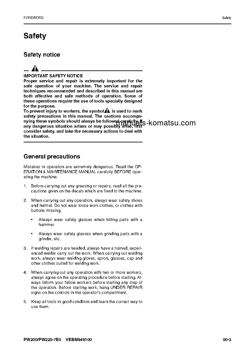 Protected: PW200-7(DEU)-TIER 3 S/N H55051-UP Shop (repair) manual (English)