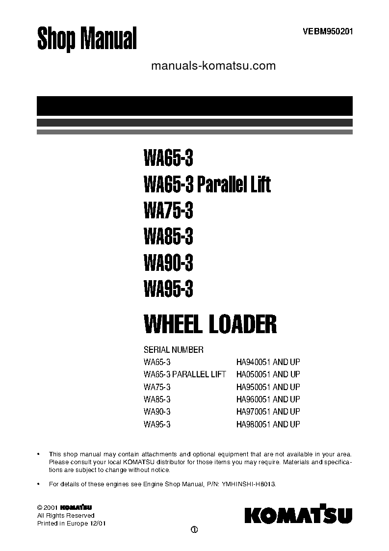 WA65-3(DEU) S/N HA940051-HA940771 Shop (repair) manual (English)