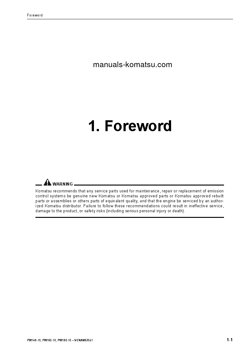 Protected: PW160-10(DEU) S/N H62051-UP Operation manual (English)