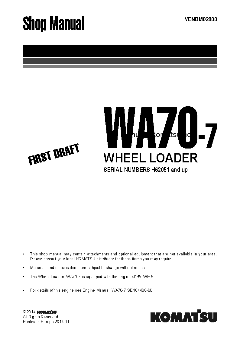 WA70-7(DEU) S/N H62051-UP Shop (repair) manual (English)
