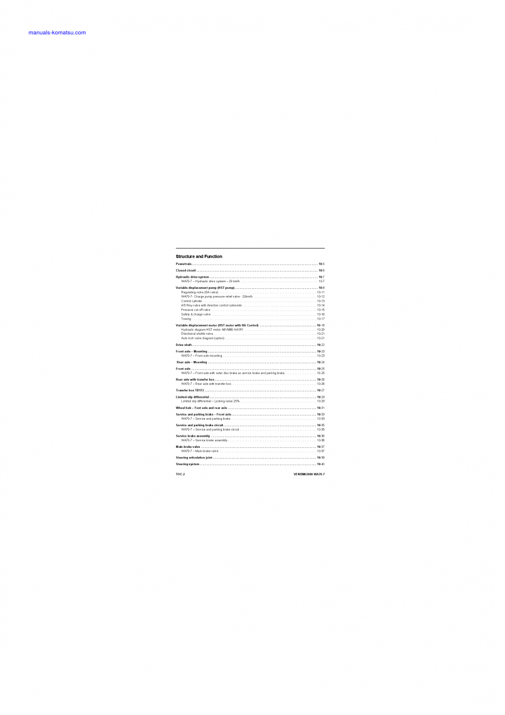 Protected: WA70-7(DEU) S/N H62051-UP Shop (repair) manual (English)