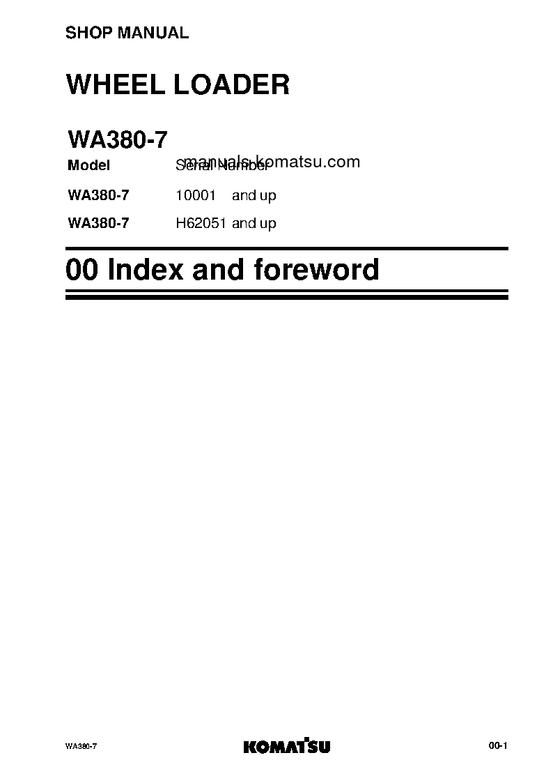 Protected: WA380-7(DEU) S/N H62051-UP Shop (repair) manual (English)