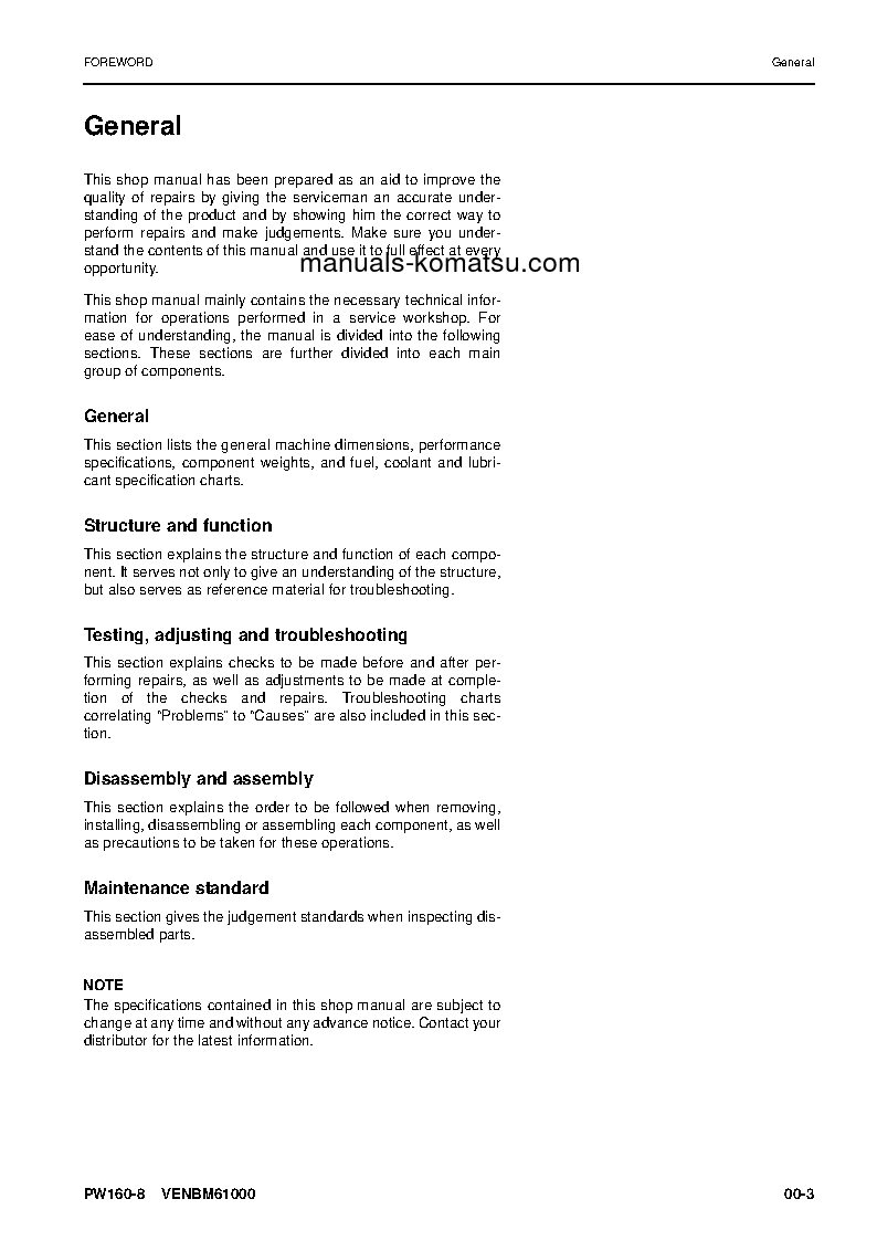 Protected: PW160-8(DEU) S/N H60051-UP Shop (repair) manual (English)