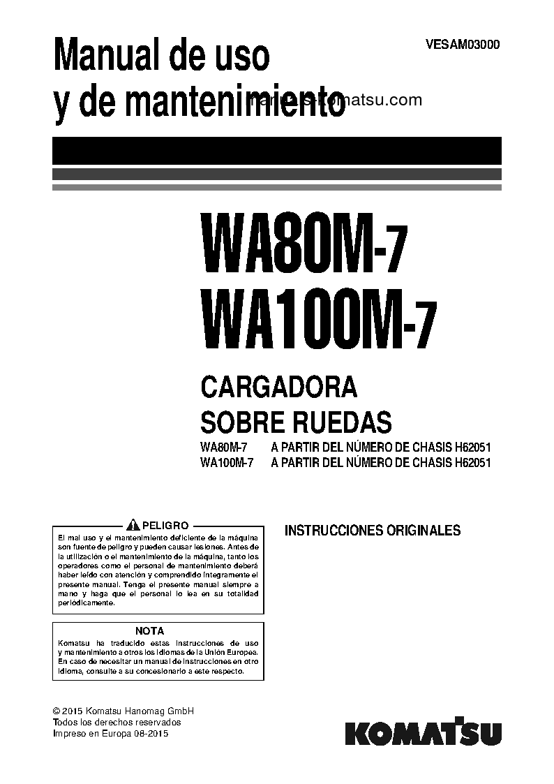 WA100M-7(DEU) S/N H62051-AND UP Operation manual (Spanish)