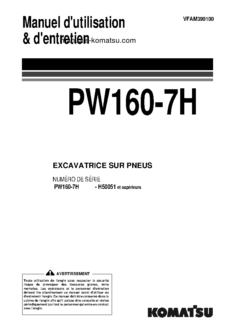 PW160-7(DEU) S/N H50051-UP Operation manual (French)