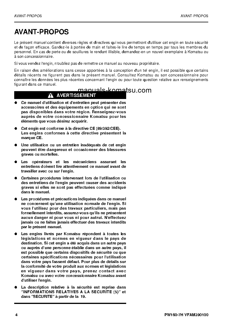 Protected: PW160-7(DEU) S/N H50051-UP Operation manual (French)