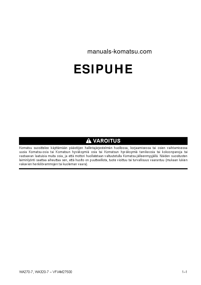 Protected: WA270-7(DEU) S/N H01051-UP Operation manual (Finnish)