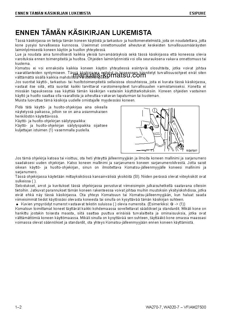 Protected: WA270-7(DEU) S/N H01051-UP Operation manual (Finnish)