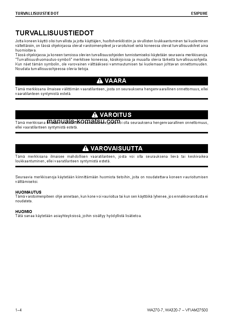Protected: WA270-7(DEU) S/N H01051-UP Operation manual (Finnish)