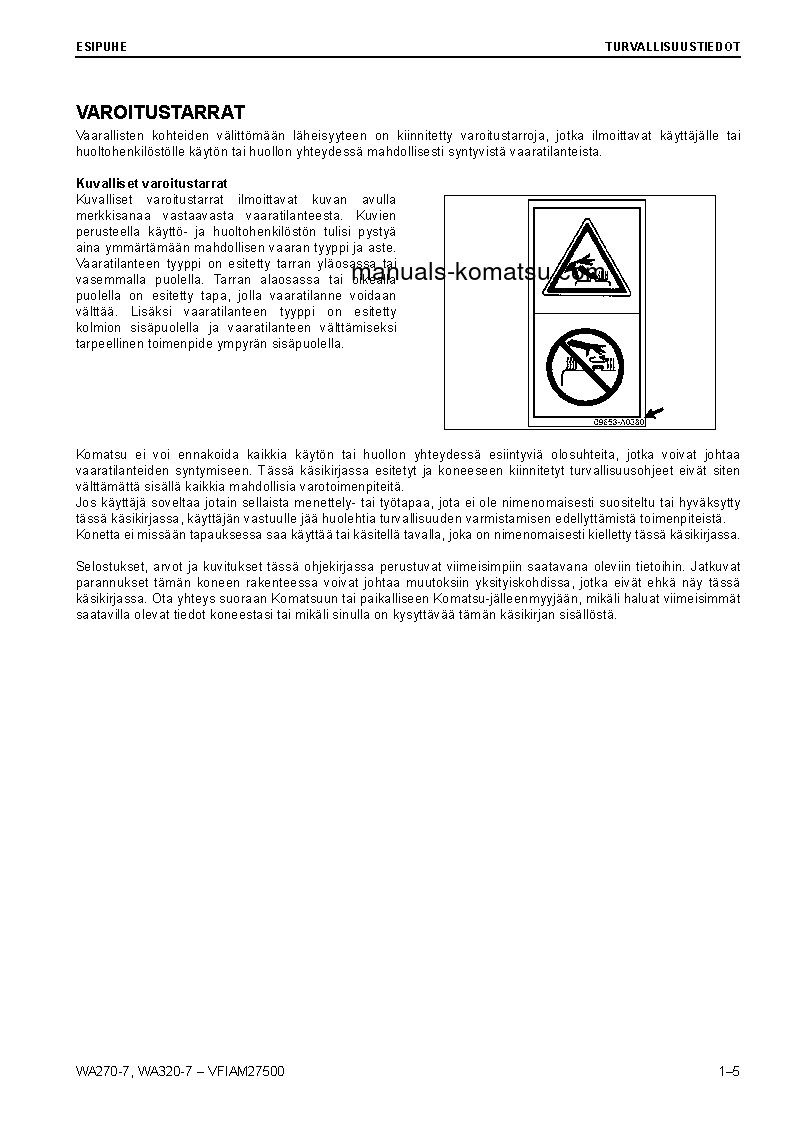 Protected: WA270-7(DEU) S/N H01051-UP Operation manual (Finnish)