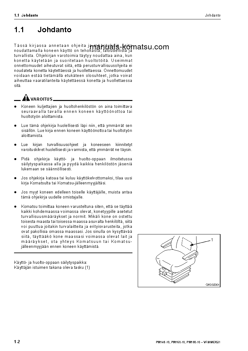 Protected: PW160-10(DEU) S/N H62051-UP Operation manual (Finnish)