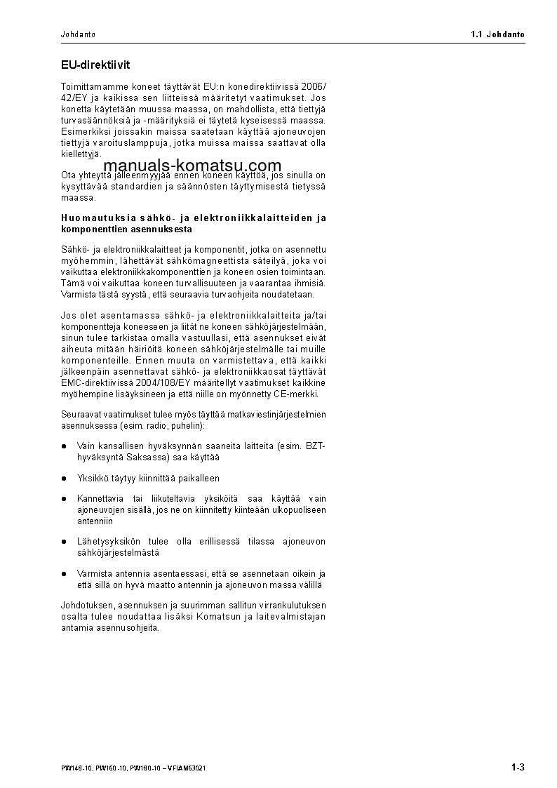 Protected: PW160-10(DEU) S/N H62051-UP Operation manual (Finnish)