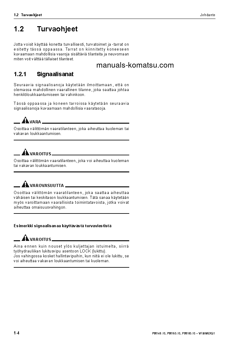 Protected: PW160-10(DEU) S/N H62051-UP Operation manual (Finnish)