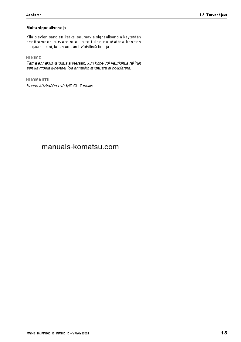 Protected: PW160-10(DEU) S/N H62051-UP Operation manual (Finnish)