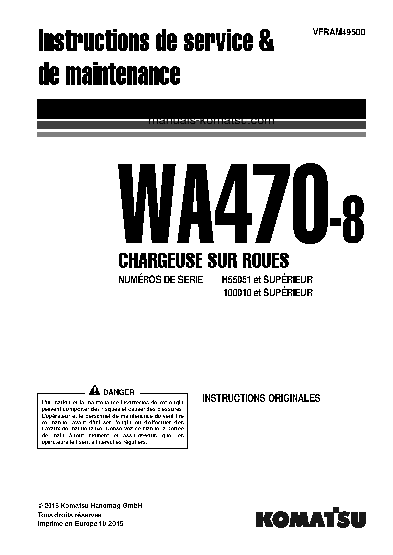 WA470-8(DEU) S/N H55051-UP Operation manual (French)