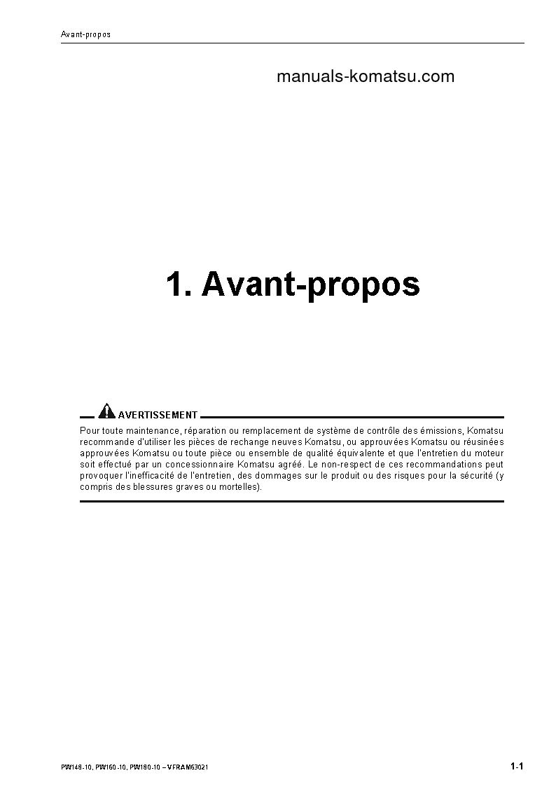 Protected: PW160-10(DEU) S/N H62051-UP Operation manual (French)