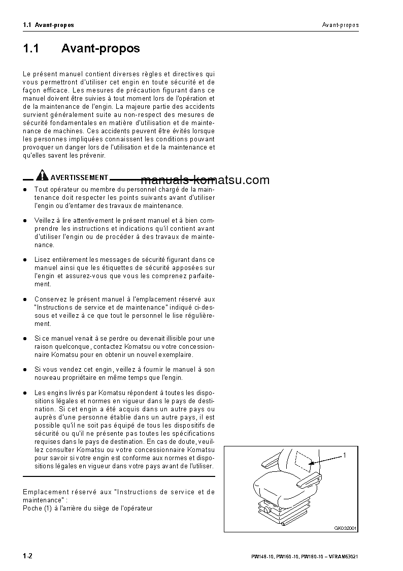 Protected: PW160-10(DEU) S/N H62051-UP Operation manual (French)