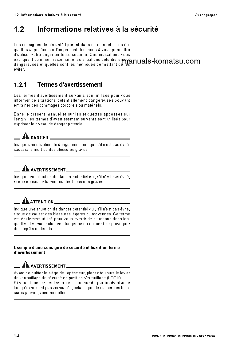 Protected: PW160-10(DEU) S/N H62051-UP Operation manual (French)