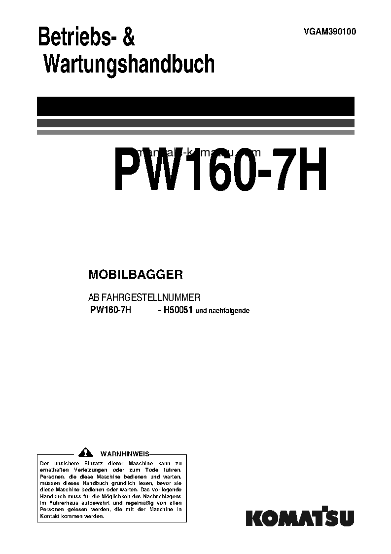 PW160-7(DEU) S/N H50051-UP Operation manual (German)