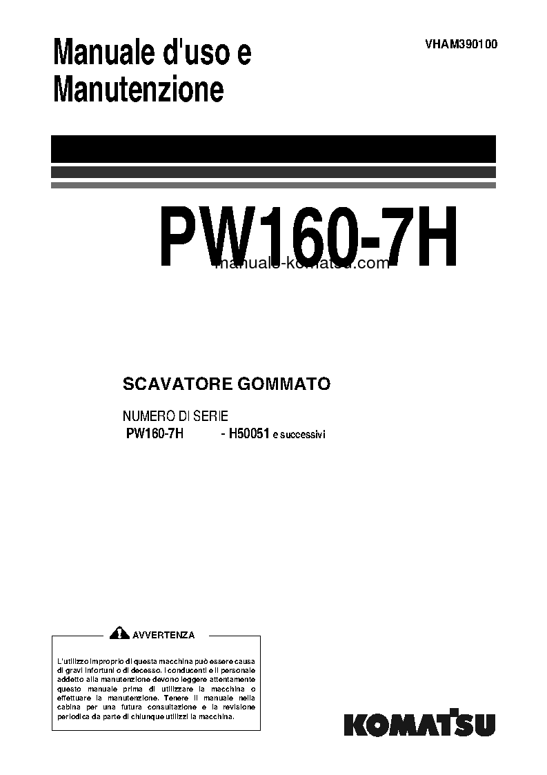 PW160-7(DEU) S/N H50051-UP Operation manual (Italian)