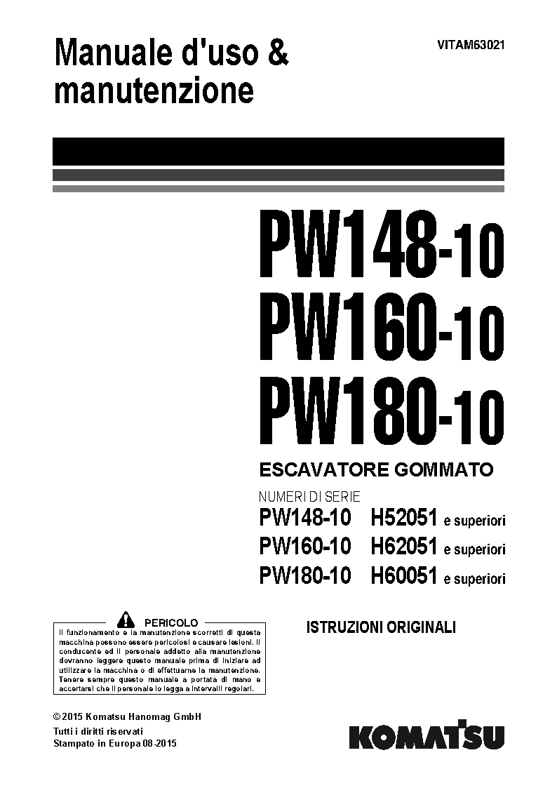 PW160-10(DEU) S/N H62051-UP Operation manual (Italian)
