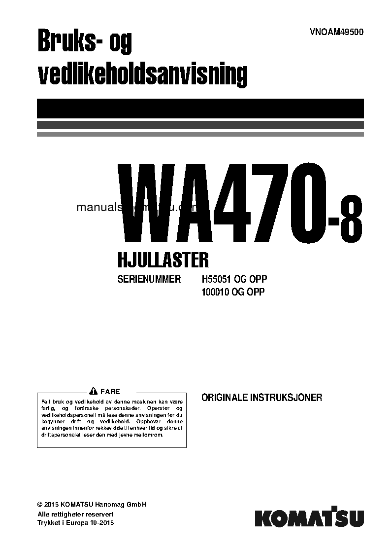 WA470-8(DEU) S/N H55051-UP Operation manual (Norwegian)