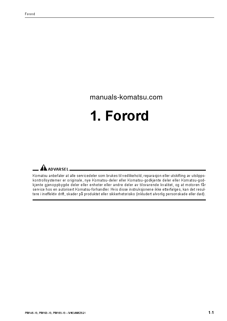 Protected: PW160-10(DEU) S/N H62051-UP Operation manual (Norwegian)