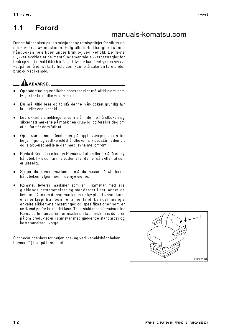 Protected: PW160-10(DEU) S/N H62051-UP Operation manual (Norwegian)