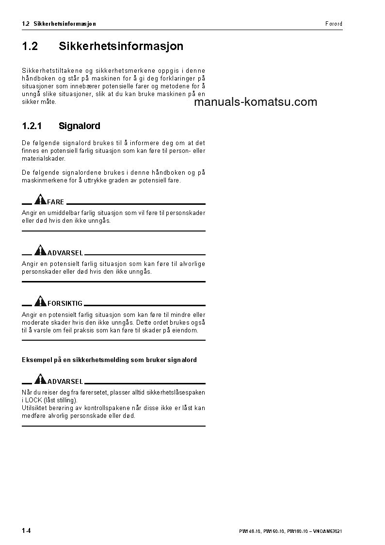 Protected: PW160-10(DEU) S/N H62051-UP Operation manual (Norwegian)