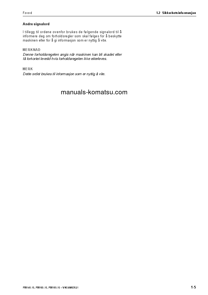 Protected: PW160-10(DEU) S/N H62051-UP Operation manual (Norwegian)