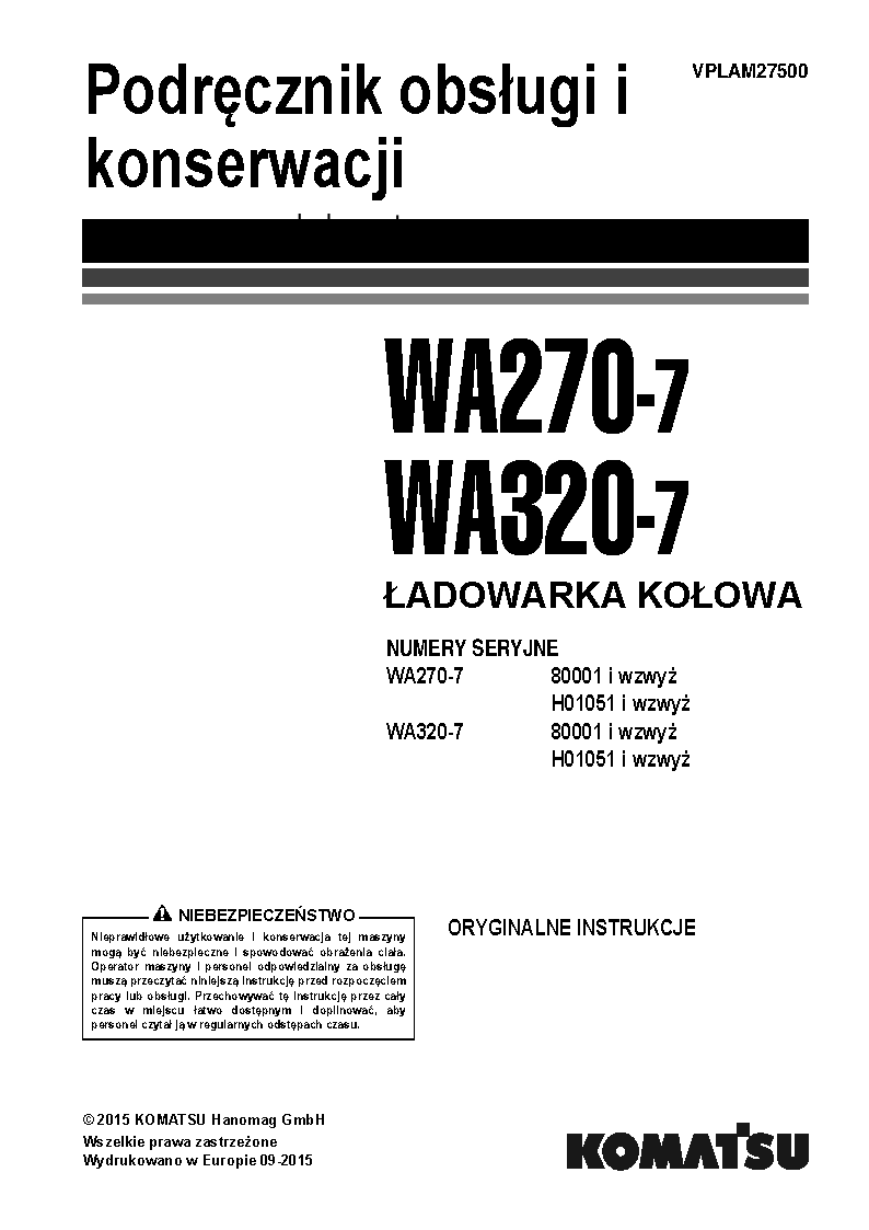 WA270-7(DEU) S/N H01051-UP Operation manual (Polish)