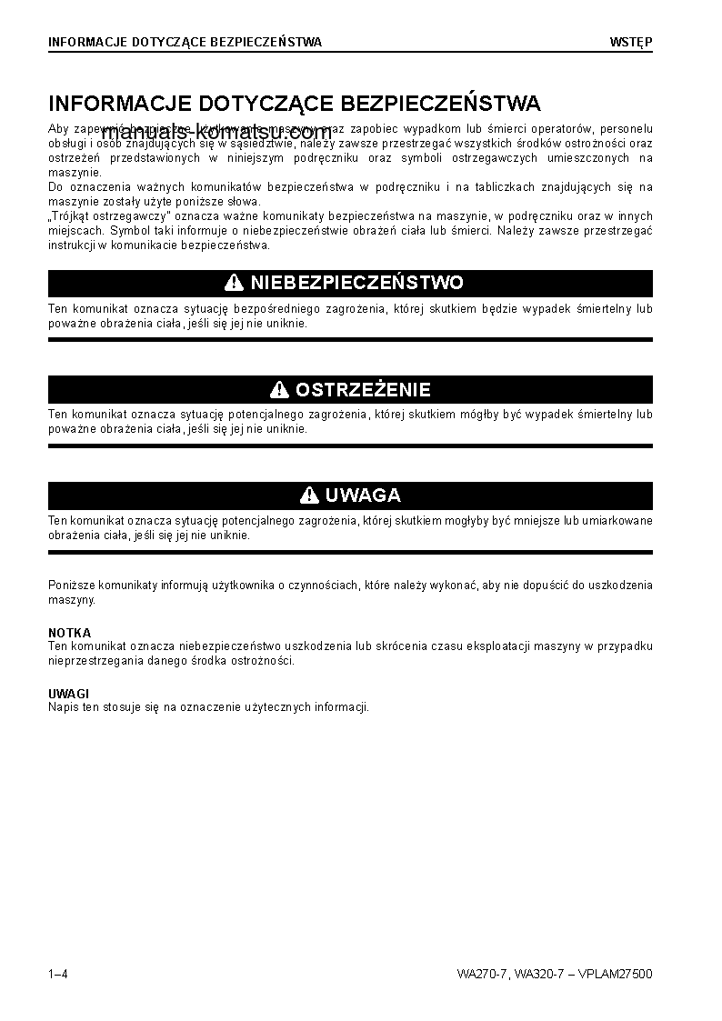 Protected: WA270-7(DEU) S/N H01051-UP Operation manual (Polish)