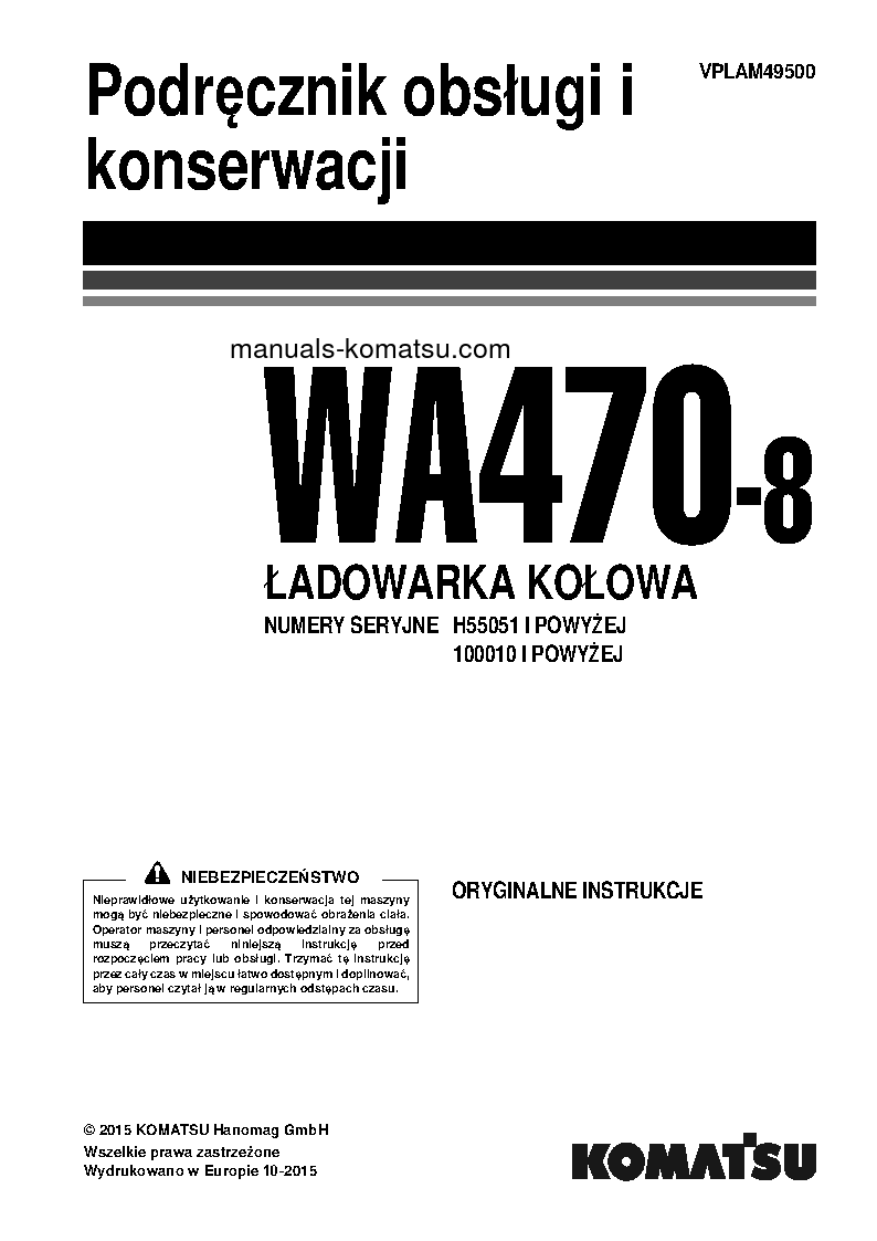 WA470-8(DEU) S/N 100010-UP Operation manual (Polish)