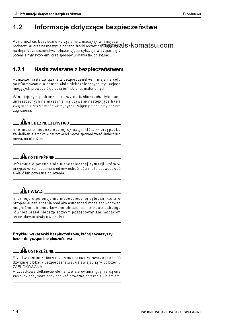 Protected: PW160-10(DEU) S/N H62051-UP Operation manual (Polish)