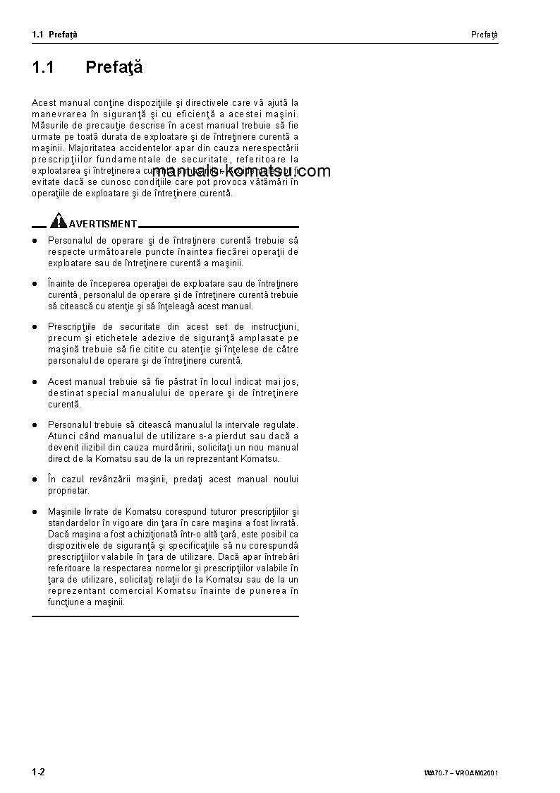 Protected: WA70-7(DEU) S/N H62051-UP Operation manual (Romanian)