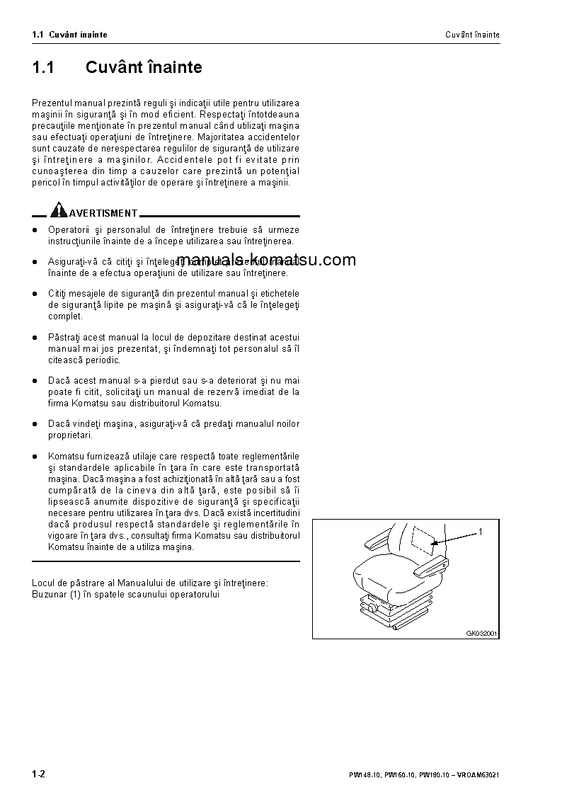 Protected: PW160-10(DEU) S/N H62051-UP Operation manual (Romanian)