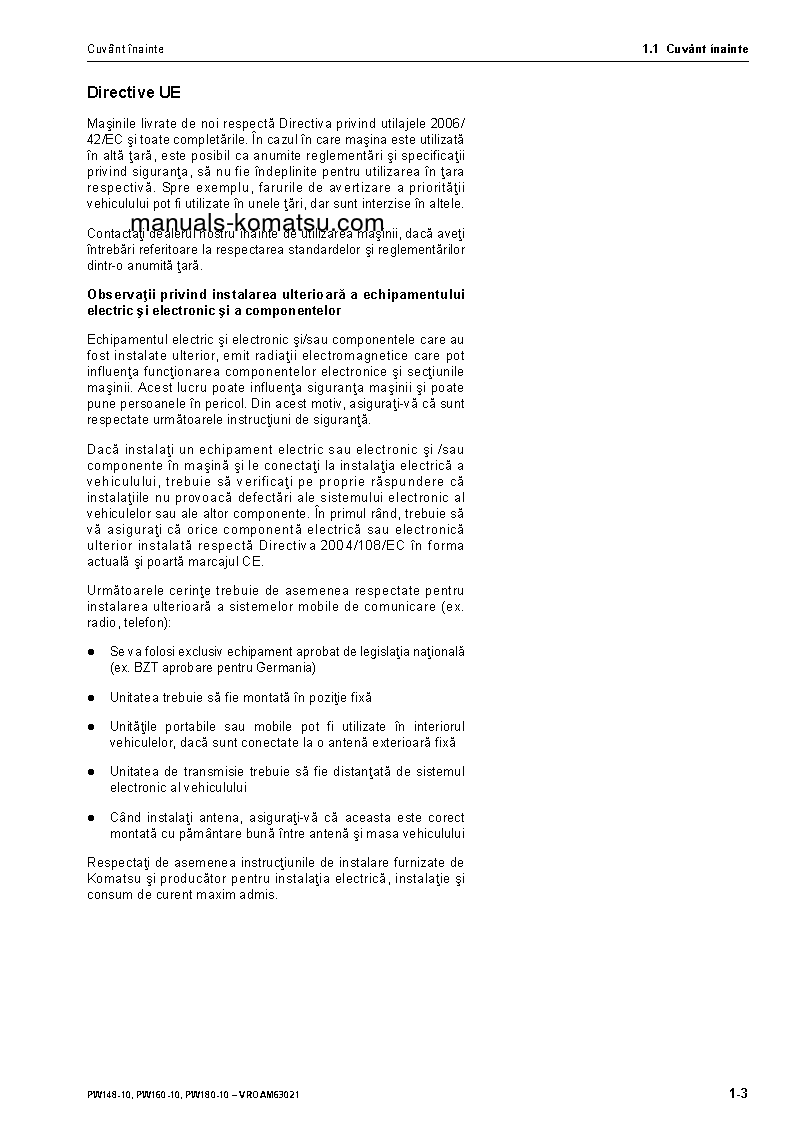 Protected: PW160-10(DEU) S/N H62051-UP Operation manual (Romanian)