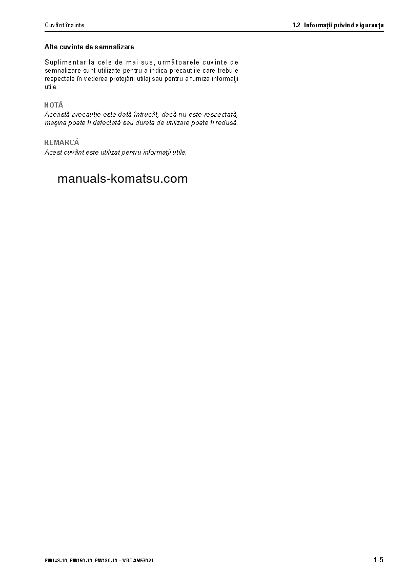 Protected: PW160-10(DEU) S/N H62051-UP Operation manual (Romanian)