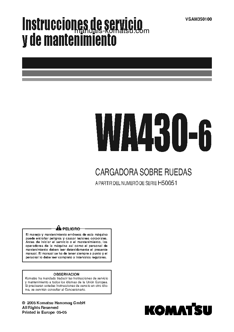 WA430-6(DEU) S/N H50051-UP Operation manual (Spanish)