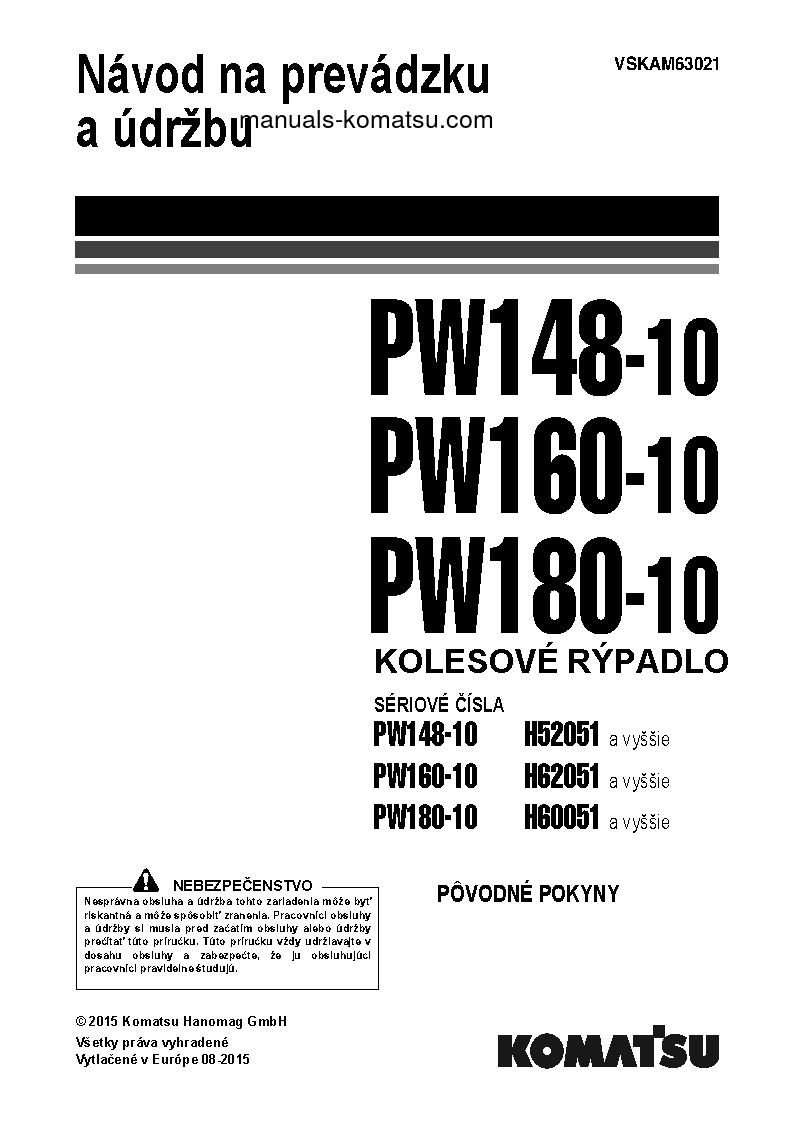 PW148-10(DEU) S/N H52051-UP Operation manual (Slovak)