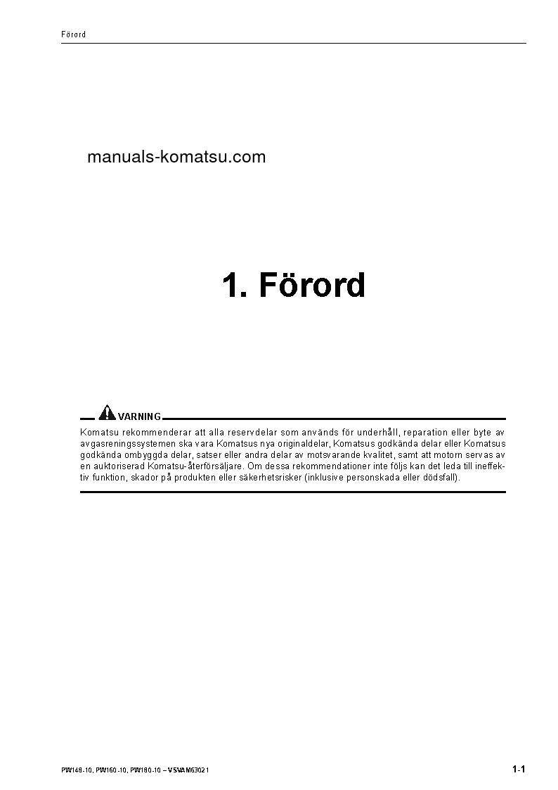 Protected: PW160-10(DEU) S/N H62051-UP Operation manual (Swedish)